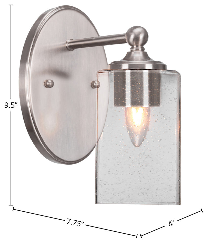 Capri 1-Light Wall Sconce, Brushed Nickel/Square Clear Bubble