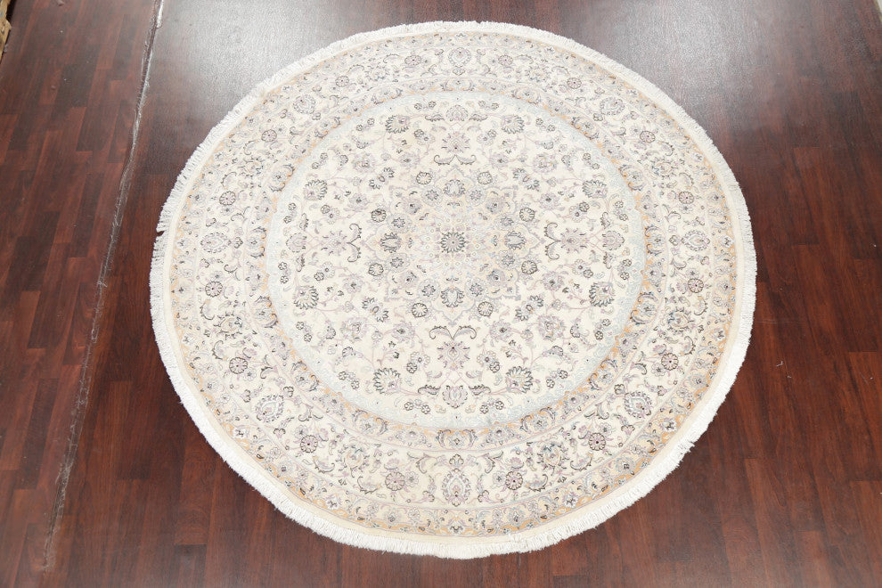 Persian Nain Oriental Carpet Traditional Handmade Area Rug, Beige, 8'1"x8'3