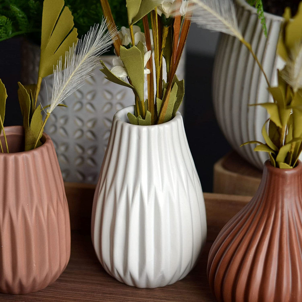 3 Piece Earthy Brown/ Tan/ White Table Vase Set, 5" Tall