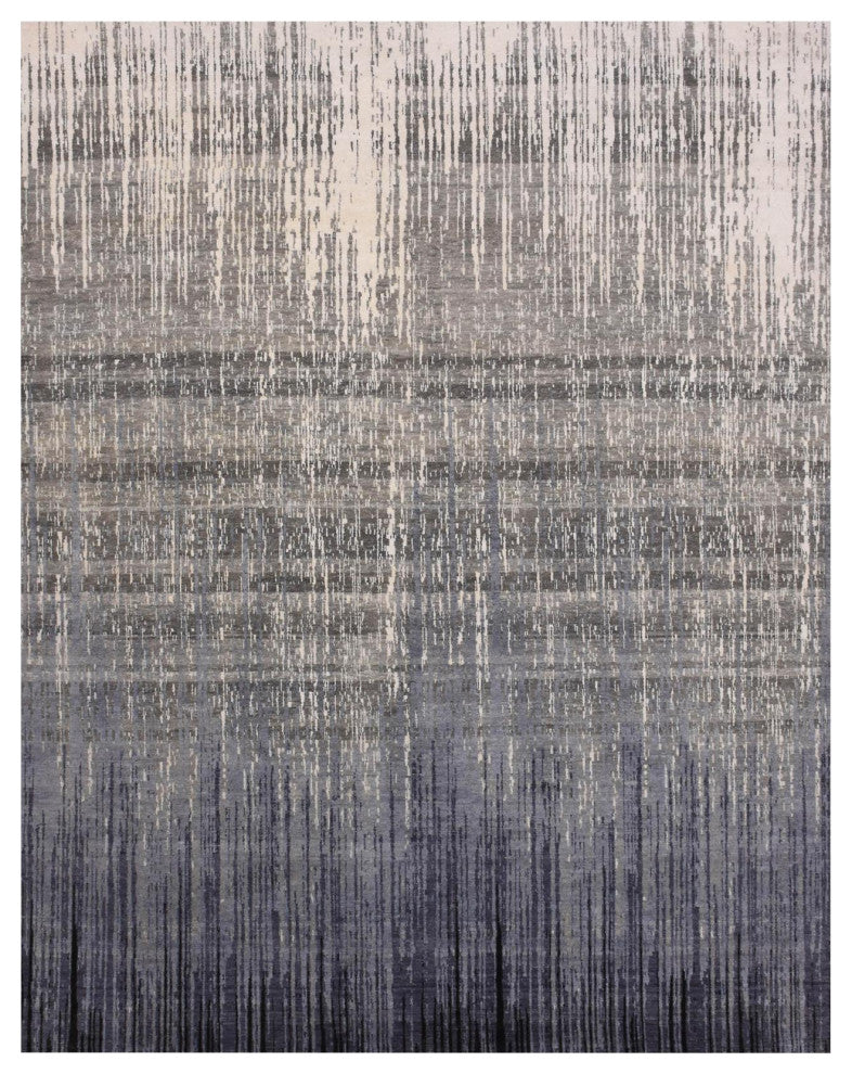 Blue/Gray Modern Ombre Design Hand Knotted Pure Wool Oriental Rug, 8'0"x10'3"