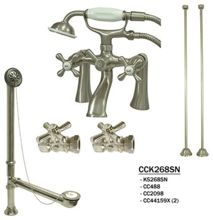 Kingston Brass Deck Mount Clawfoot Tub Faucet Package, Brushed Nickel