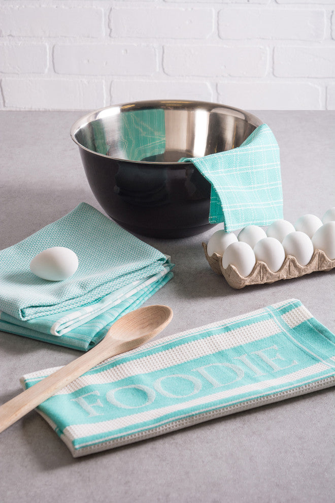 DII Assorted Teal Foodie Dishtowel/Dishcloth, Set of 5