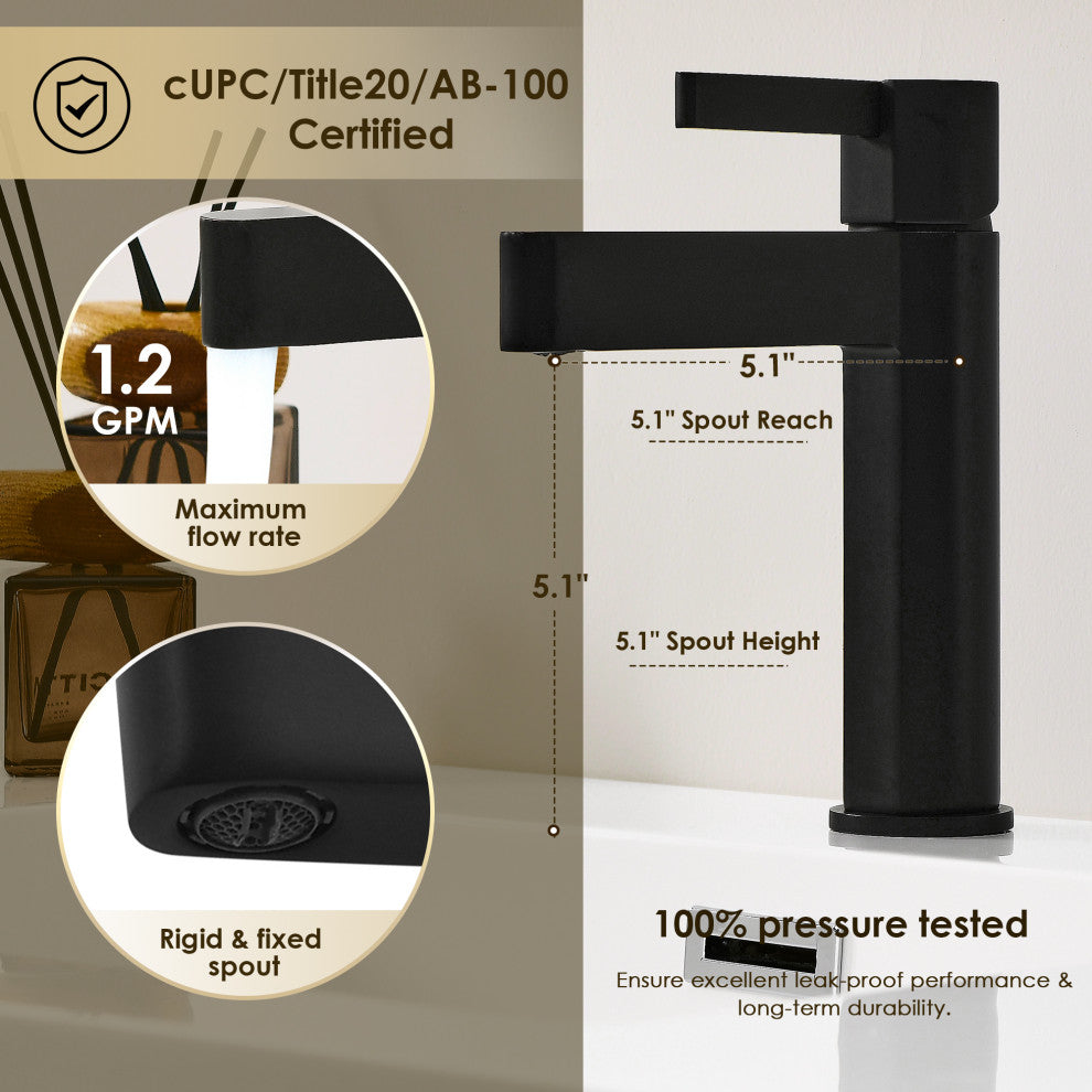 Stila Single Hole Single-Handle Bathroom Faucet, Matte Black