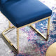 Side Dining Chair, Velvet, Metal, Gold Blue Navy, Modern, Cafe Bistro Restaurant