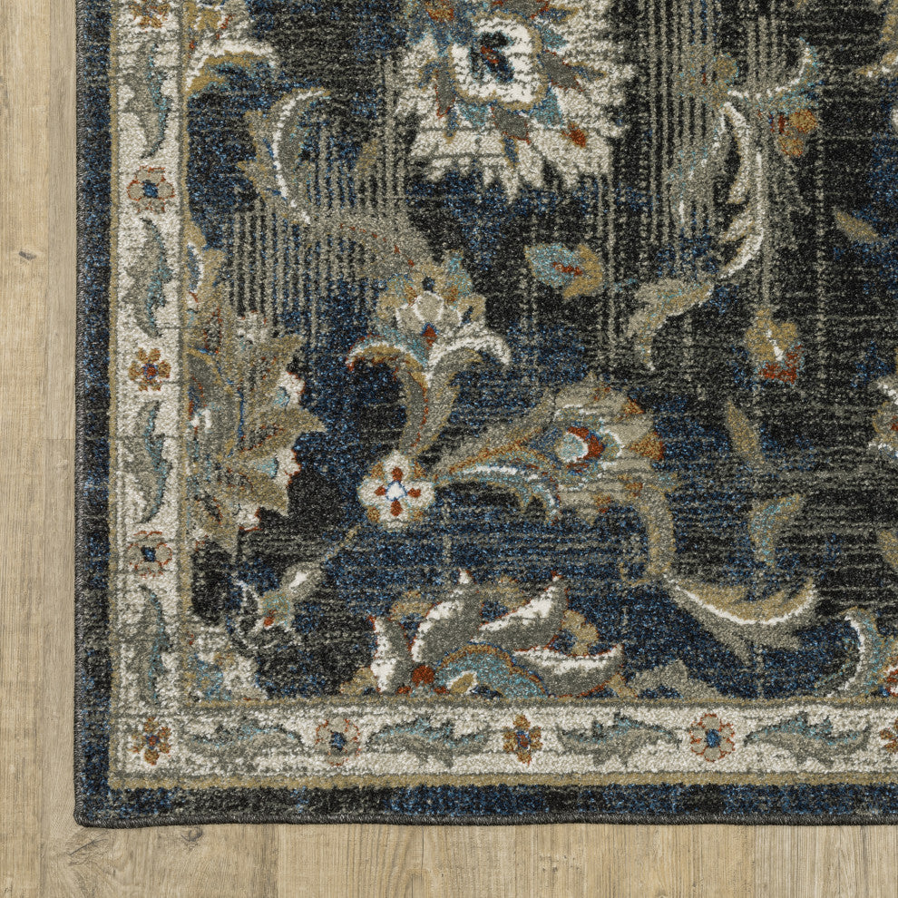 Vander Traditional Oriental Power-Loomed Area Rug, Charcoal/Blue, 2'3"x7'6"