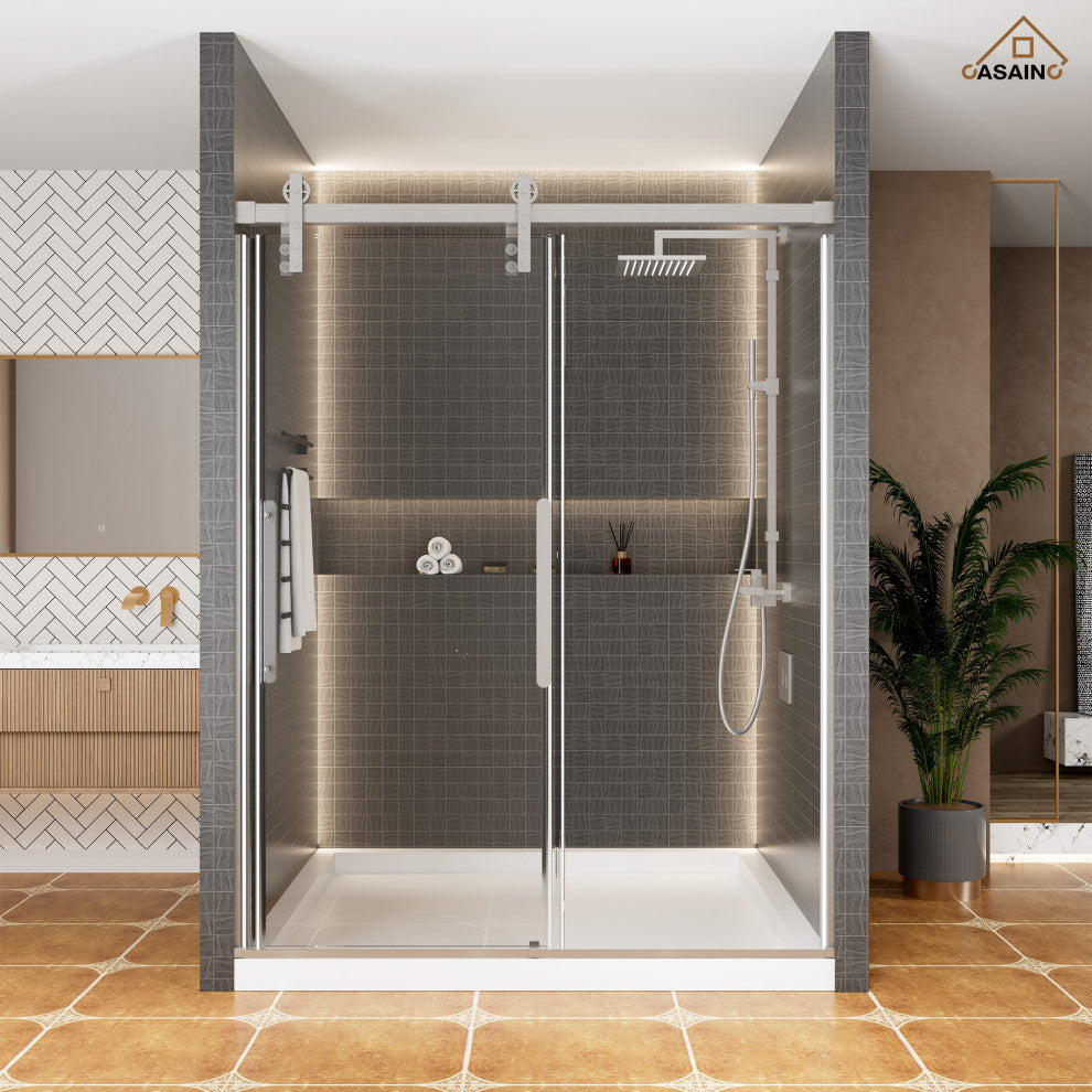 59-in to 60-in x 76-in Frameless Sliding Shower Door, Brushed Nickel