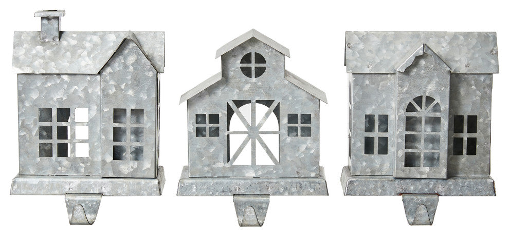 7.00"H Set of 3 Galvanized House Stocking Holder