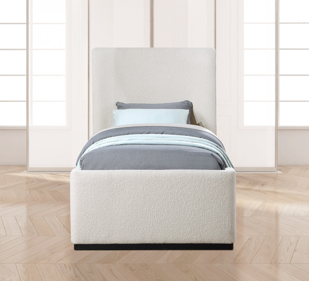 Oliver Boucle Fabric Upholstered Bed, Cream, Twin