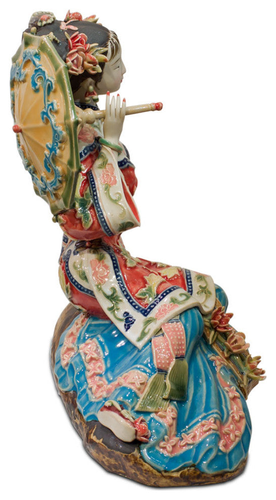 Chinese Porcelain Figurine, Lady in Red with Umbrella