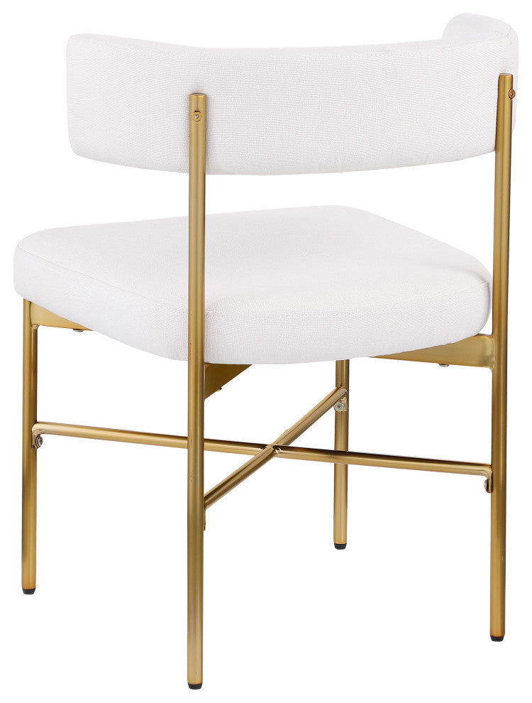 Rivage Durable Linen Textured Fabric Dining Chair, Set of 2, Cream, Brushed Gold Finish
