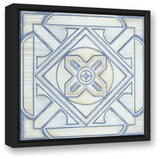 Blue and White Watercolor Tile 16x16 Black Floating Framed Canvas