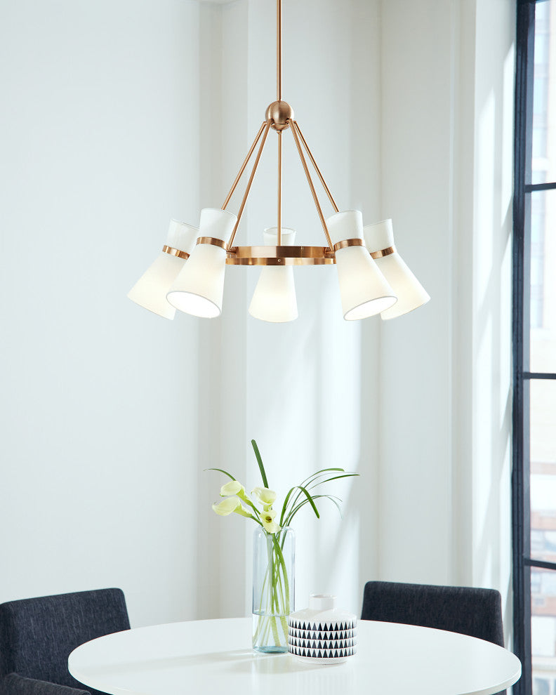 Clark Five Light Chandelier, Satin Brass