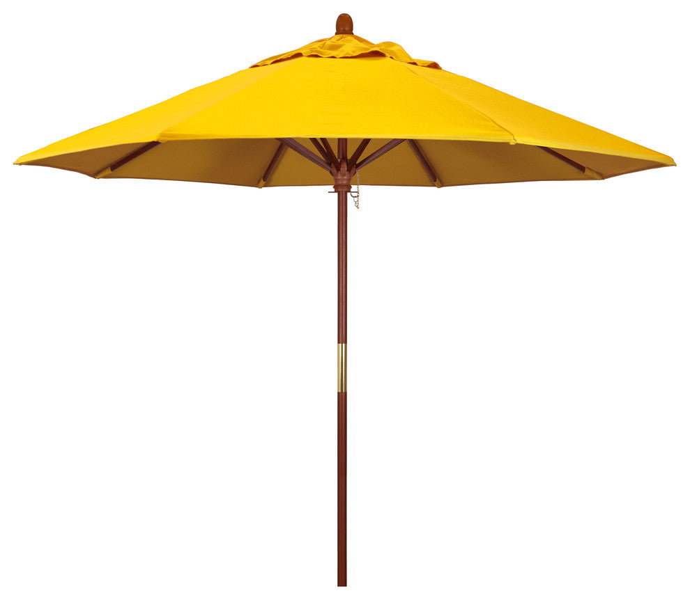 9' Square Push Lift Wood Umbrella, Sunbrella, Sunflower Yellow