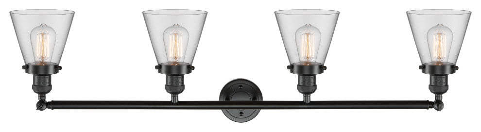Small Cone 4-Light Bath Fixture, Clear Glass, Oil Rubbed Bronze