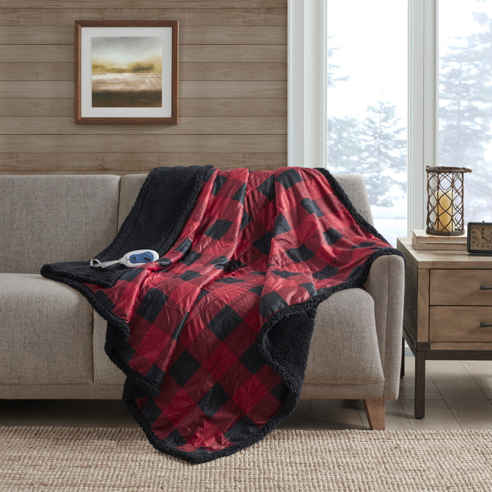 Woolrich Heated 60x70" Buffalo Check Electric Throw Blanket, Red