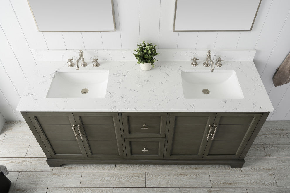 Vanity Art Bathroom Vanity With Sink & Top, Silver Grey, 72" (Double Sink), Engineered Marble