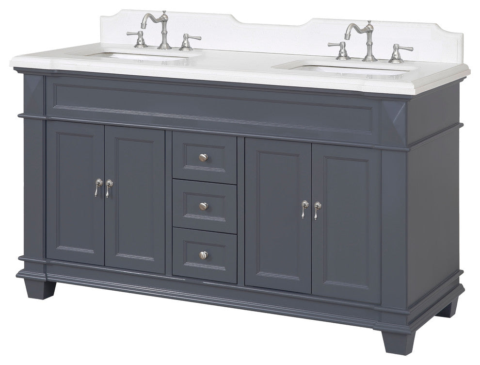 Elizabeth 60" Bathroom Vanity, Base: Marine Gray, Top: Quartz, Double Vanity