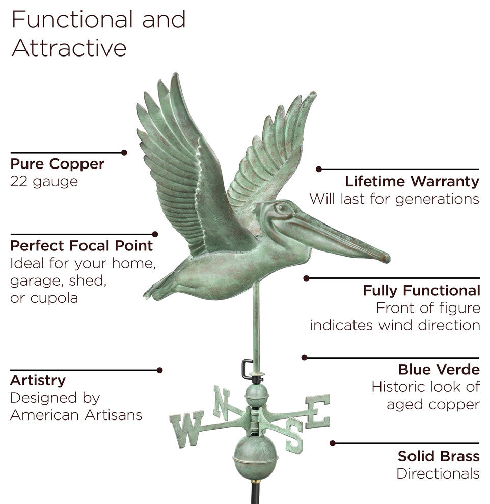 Pelican Weathervane, Blue Verde Copper