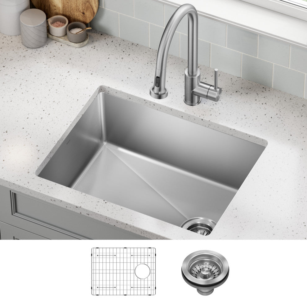 KRAUS Fairlane 25" Undermount 1-Bowl 18 Gauge Stainless Steel Kitchen Sink