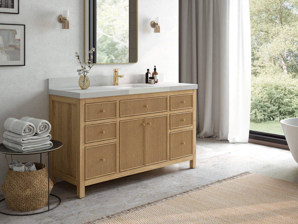 Sonoma Teak 60" Single Bath Vanity in Light  Natural With 2" Pearl Gray Quartz