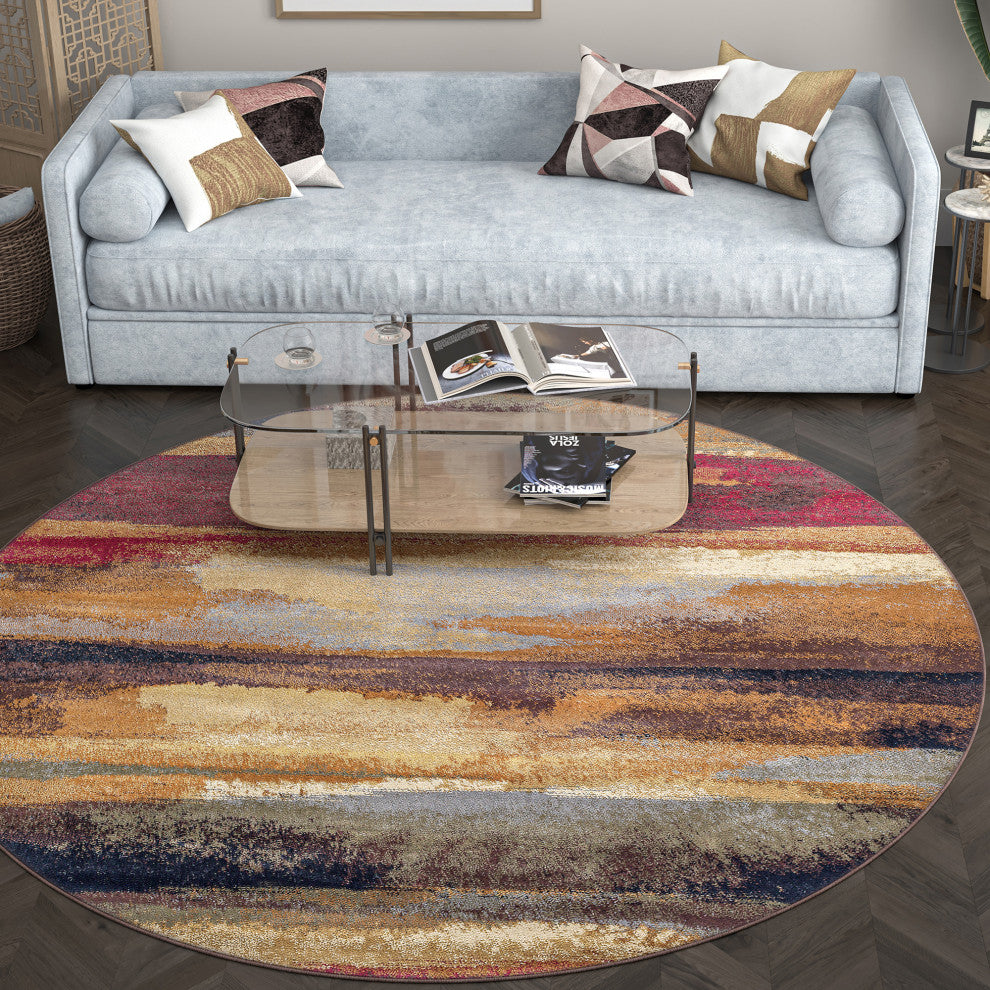 Dakota Contemporary Abstract Area Rug, Multi-Color, 7'10'' Round