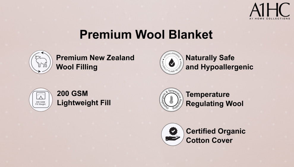 All Season Wool Fill Reversible Throw Blanket, Gray and Navy, 92"x96"