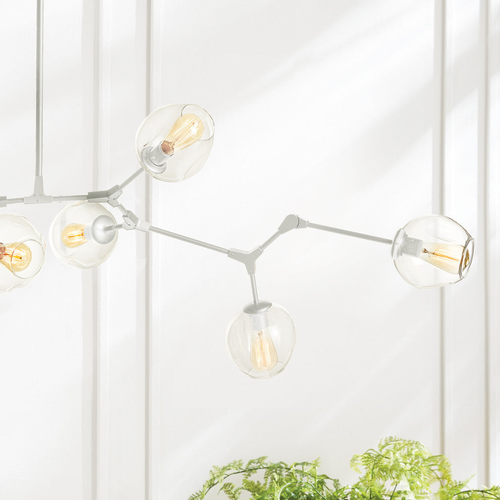 Midcentury Modern 8 Light White Chandelier Abstract Burst Glass Shade Adjustable