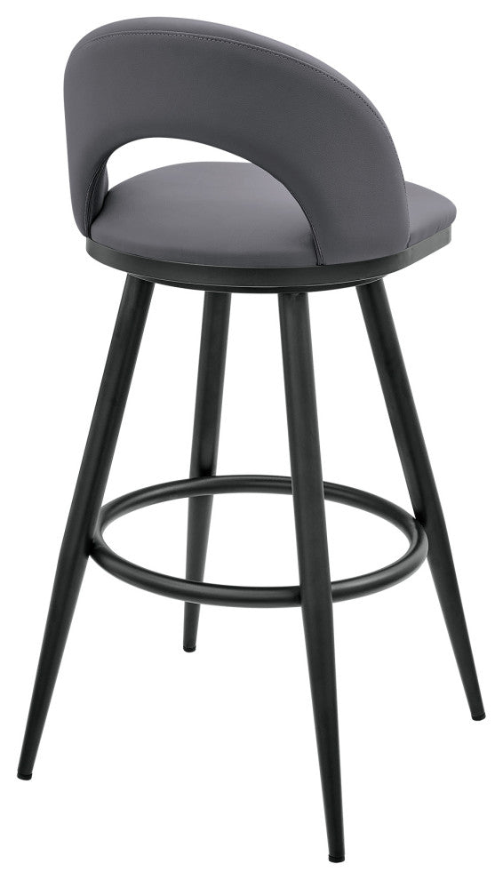 Lottech Swivel Counter Stool in Black Metal and Grey Faux Leather