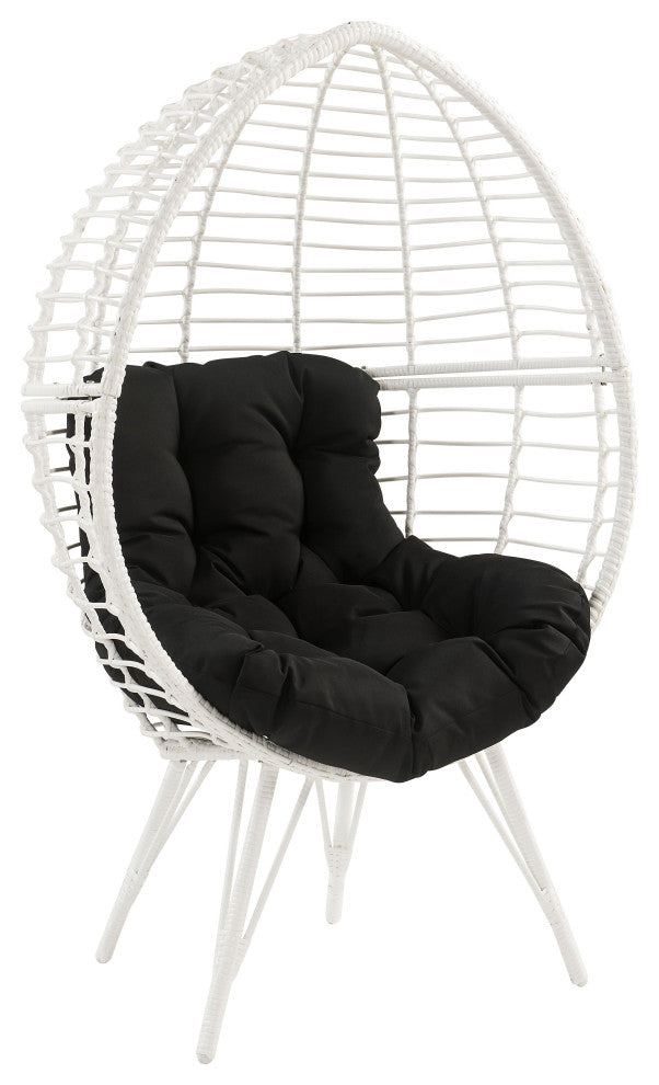 Galzed Teardrop Patio Chair, Black Fabric and White Wicker