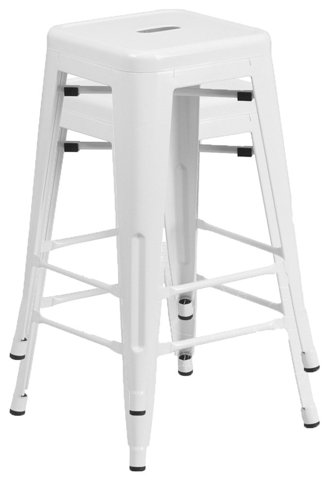 Vogue Metals Backless Metal Stools, Set of 2, Full Assembled, White, 24"
