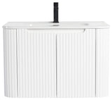 Caskvalley Bath Vanity, Straight Fluted Design Sink Included, White, 30"