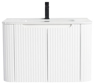 Caskvalley Bath Vanity, Straight Fluted Design Sink Included, White, 30"