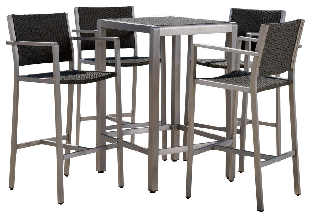 GDF Studio 5-Piece Coral Bay Outdoor Gray Wicker Bar Set, Wicker