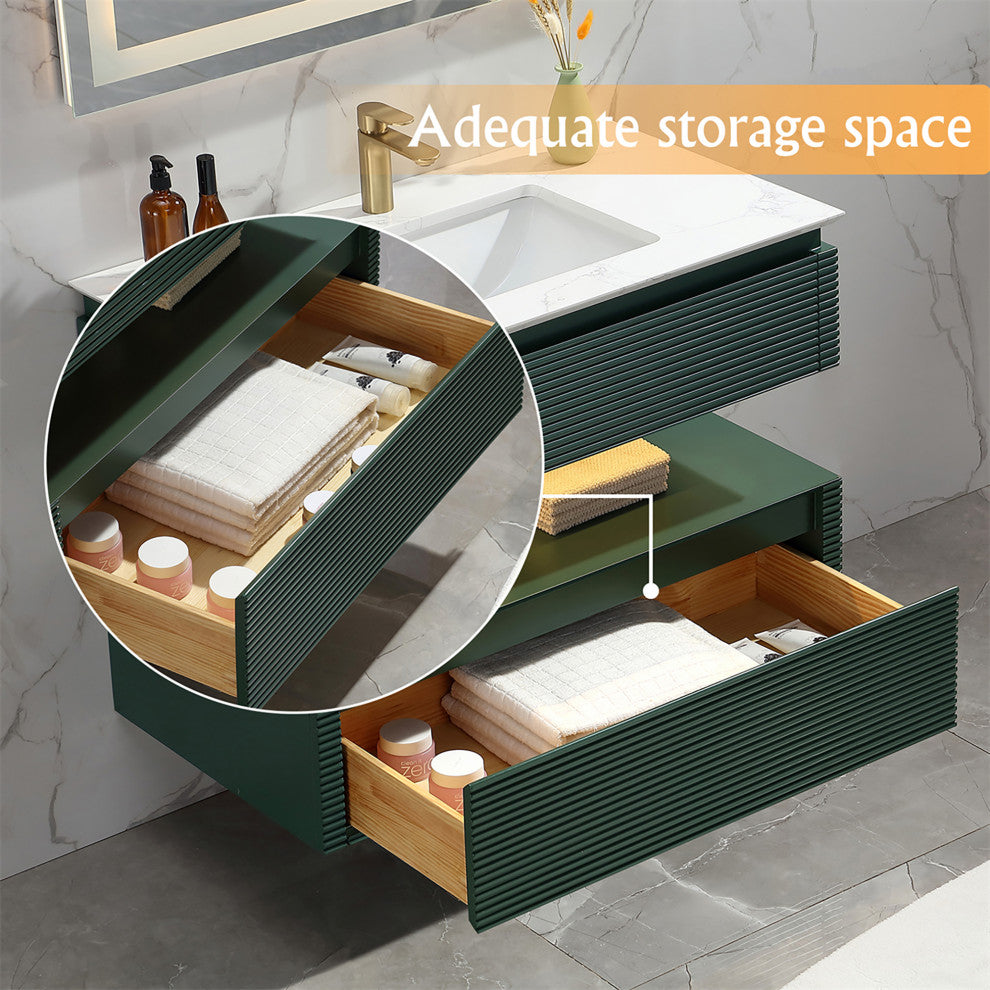 36" Solid Wood Wall-Mounted Bath Vanity Set, Green