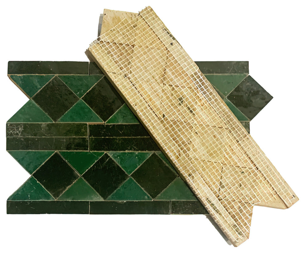 Contemporary Zellige Border, 12"x3 3/4"x1/2", Hunter Green/Green