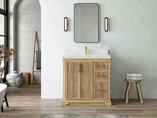 Alys Teak 36 Bathroom Vanity Center Sink Whitewashed 2" Empira Quartz