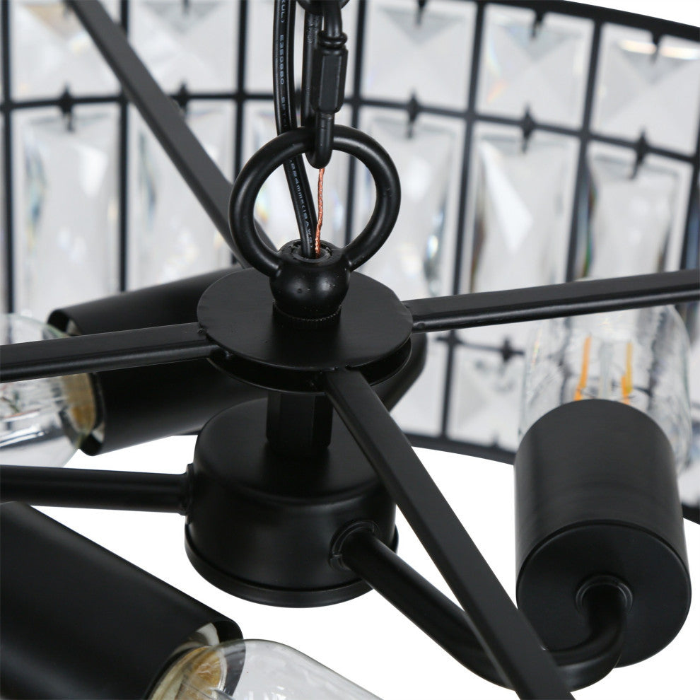 LNC Chispa 3-Light Black Modern Crystal Drum Chandelier