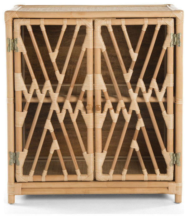 Rattan Chippendale Storage Cabinet With 2 Doors, Natural