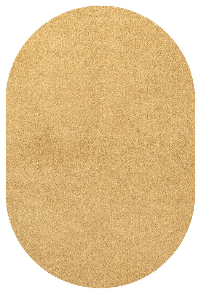 Haze Solid Low-Pile Runner Rug, Mustard, 4 X 6 Oval