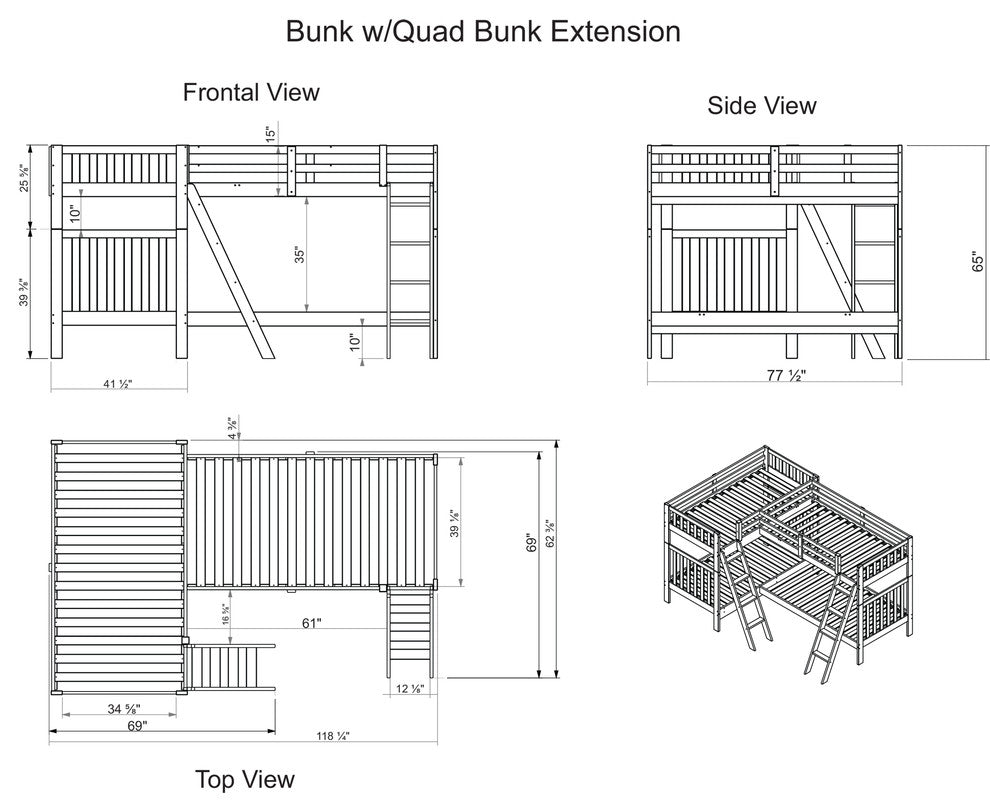 Aurora Twin Over Twin Bunk Bed with Quad Bunk Extension