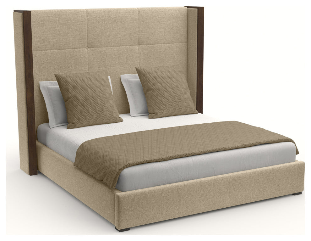 Nativa Interiors Irenne Simple Tufted Bed, Flax, King, Medium 67"