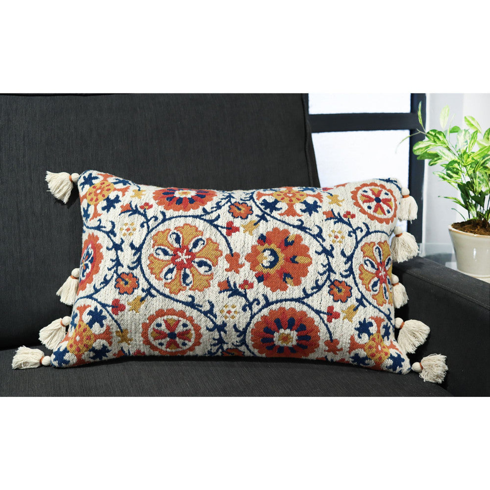 Orange Machine Woven with Tassels Dumaine Throw Pillow, 16" x 26"