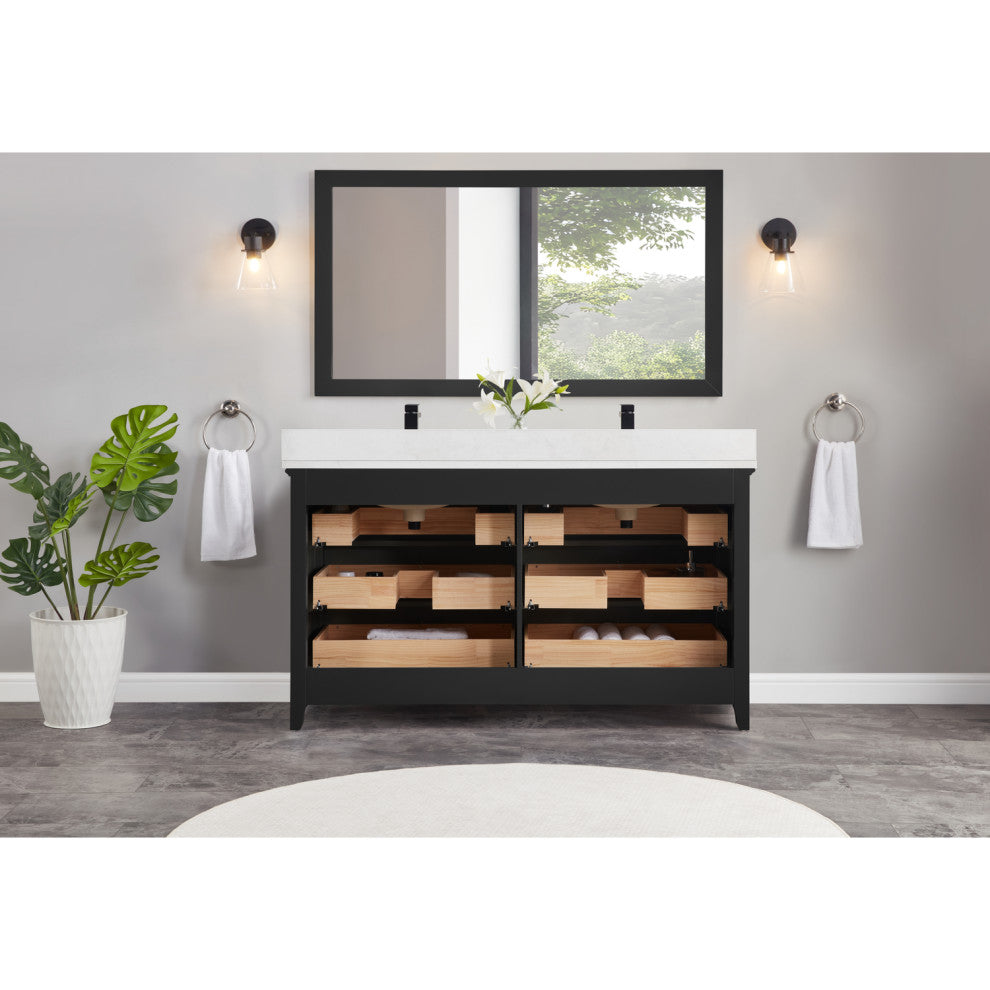 Legion Furniture WS2512 Series Bathroom Sink Vanity, Tricorn Black, 60", Artificial Stone Top, Double Sink