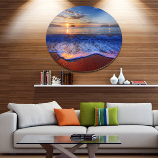Blue Waves On Sandy Beach, Seashore Art Disc Metal Wall Art, 36"
