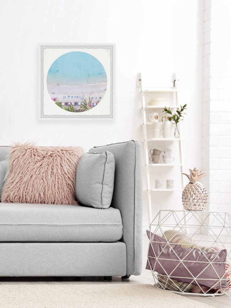 "Circle Pink Beach" Framed Painting Print, 32x32