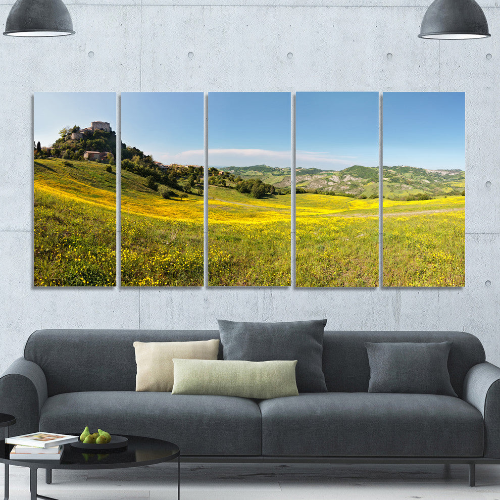 Italian Castle of Rossena, Landscape Canvas Art Print, 60"x28", 5 Panels