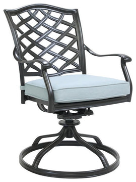 Venice Aluminum Dining Swivel Chair With Cushion, Set of 2, Espresso Brown/Light Blue