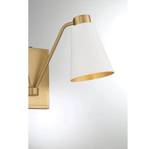 2-Light Wall Sconce, Matte Black With Natural Brass, White With Natural Brass