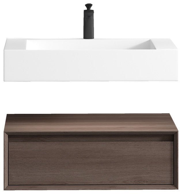 Alysa 30'' Floating Vanity, Acrylic Sink, Red Oak