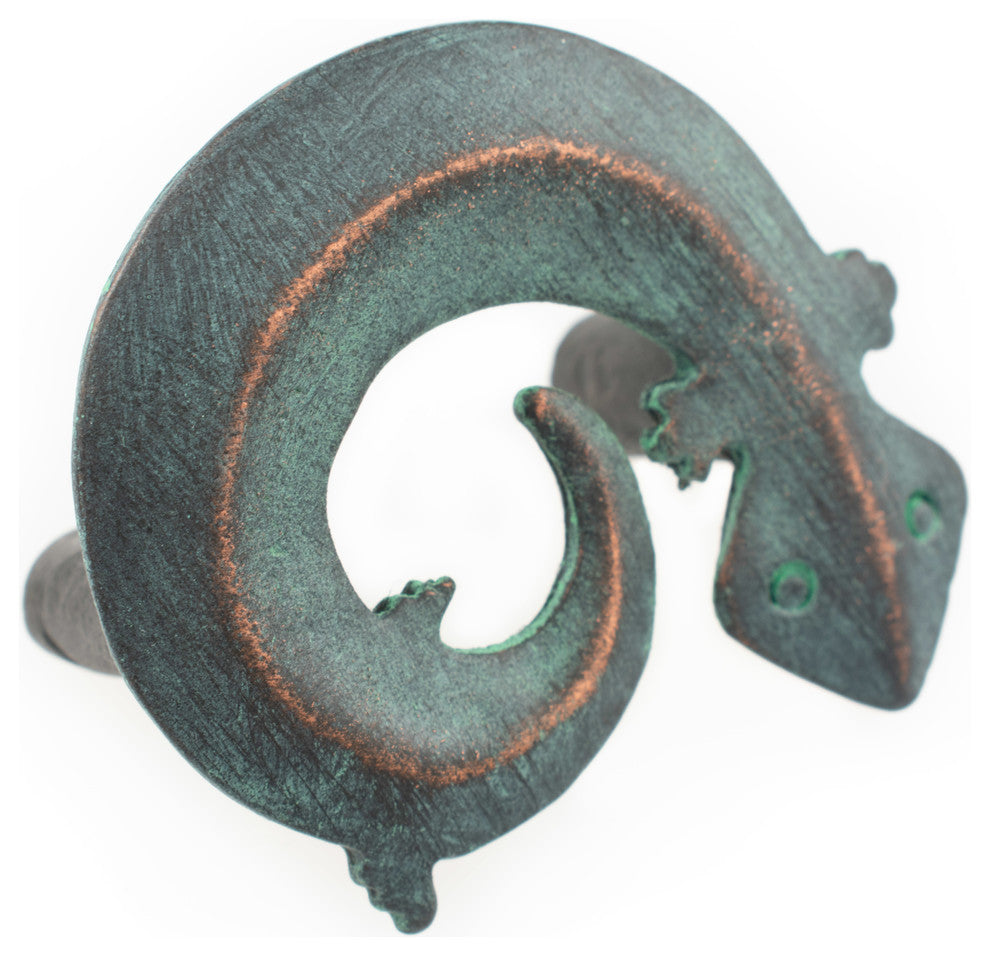 Gecko Pewter Cabinet Hardware Knob, Verde